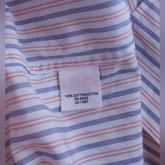 Banana Republic Men's Long-Sleeve Dress Shirt Size XL Stripes Blue White Orange - Picture 9 of 13